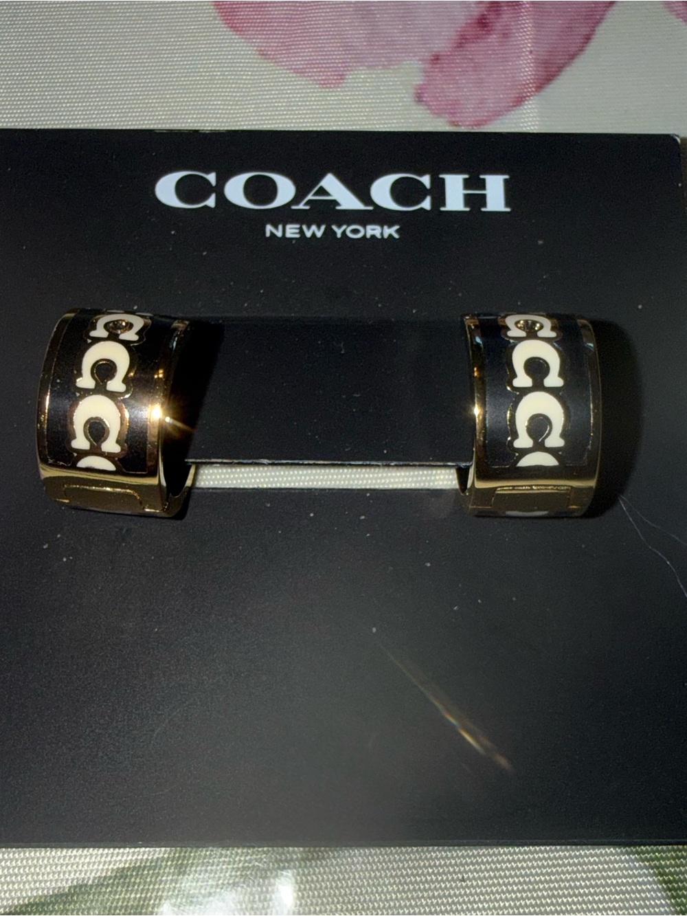Coach Black and Gold tone Signature C Huggie Earrings - Picture 3 of 5